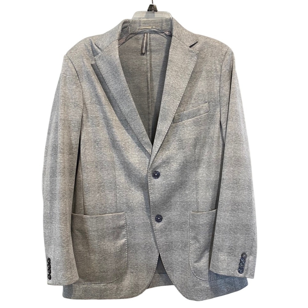 Paul Taylor Mens Grey Glen Plaid Stretch Jersey Unstructured Blazer Jacket